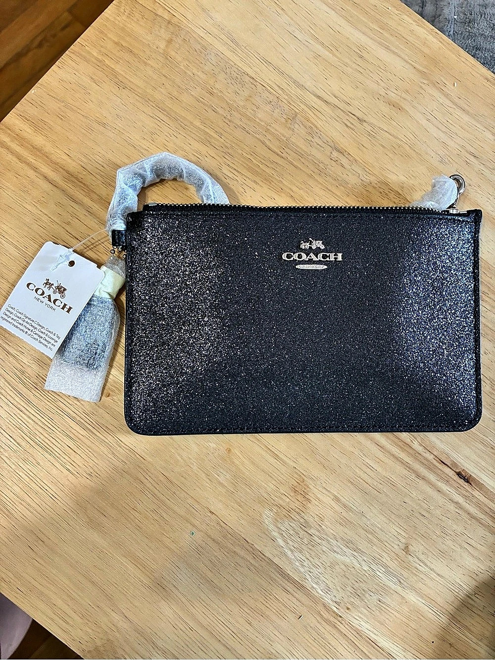 Coach Corner Zip Wristlet With Glitter Star Print NWT